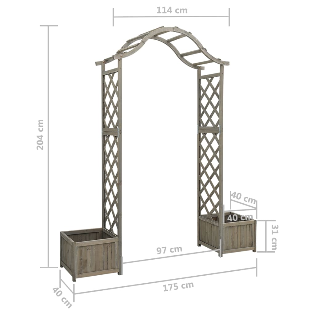 Pérgola de jardín con jardinera madera maciza de abeto gris vidaXL