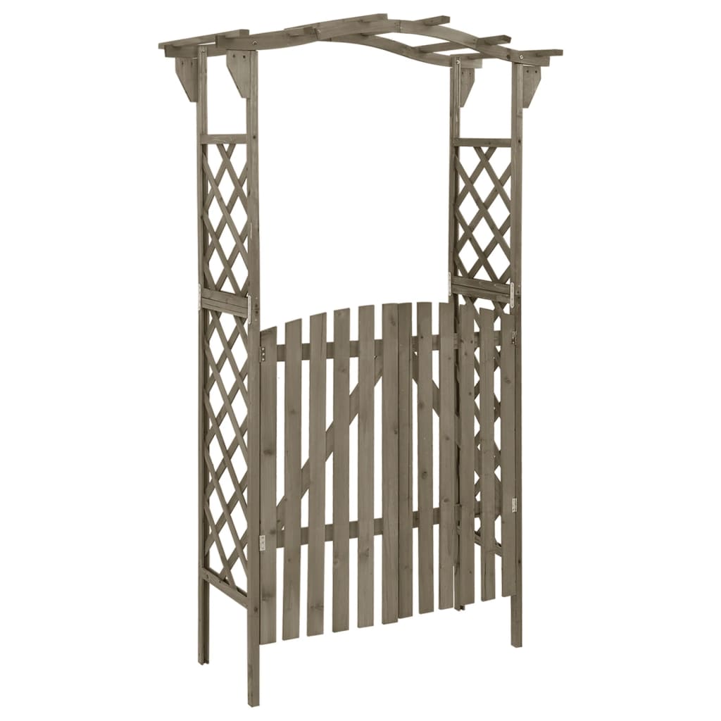 Pérgola con puerta madera maciza de abeto gris 116x40x204 cm