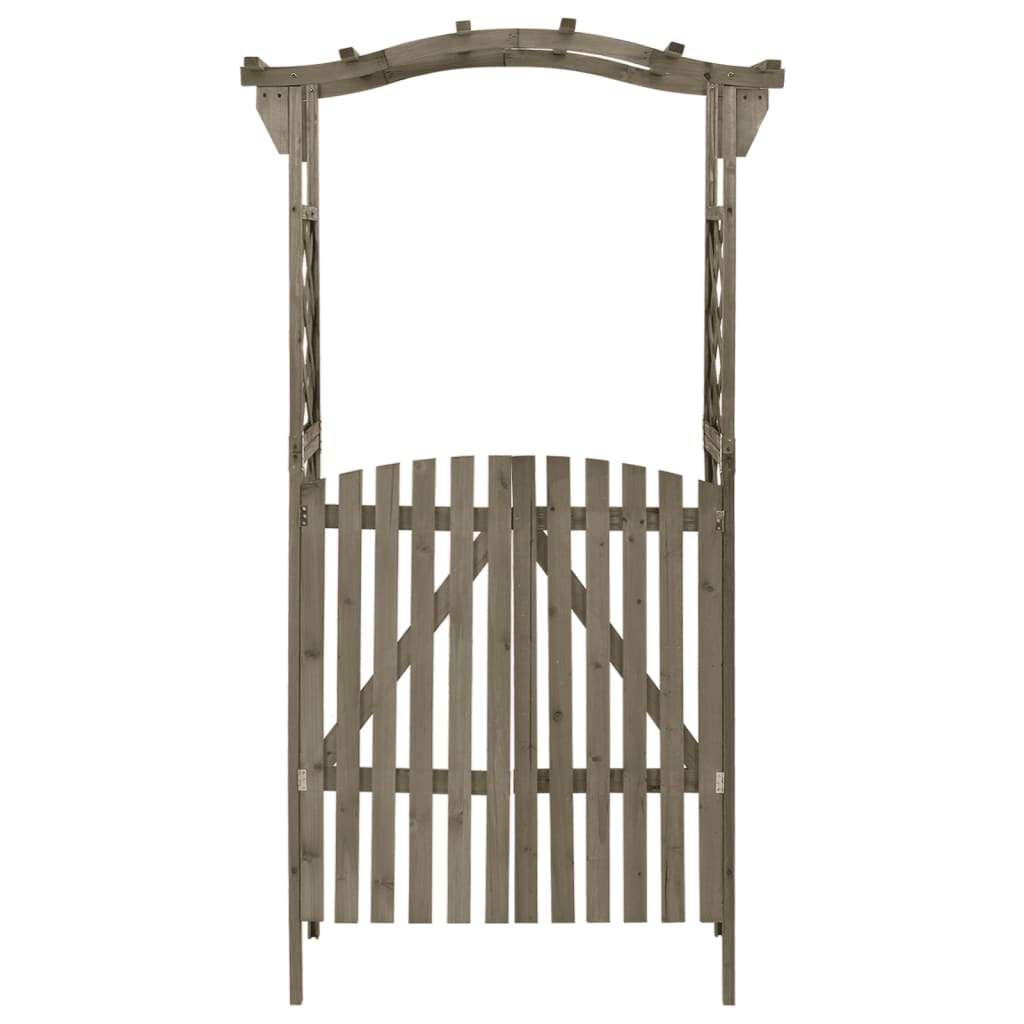 Pérgola con puerta madera maciza de abeto gris 116x40x204 cm