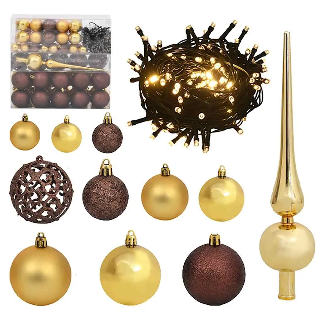 Vetonek Set de bolas de Navidad 120 pzas con pico 300 LED dorado bronce