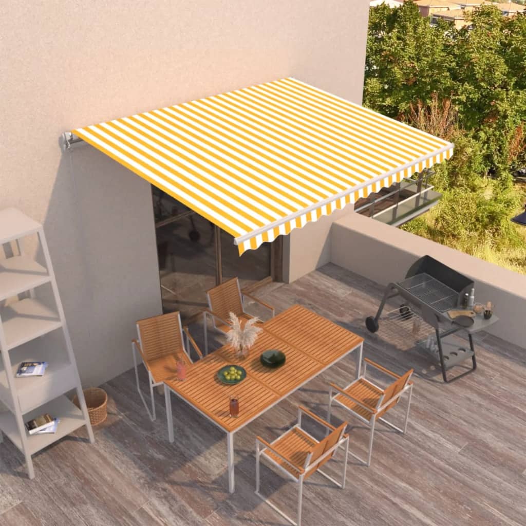 Toldo retráctil manual amarillo y blanco 450x300 cm vidaXL