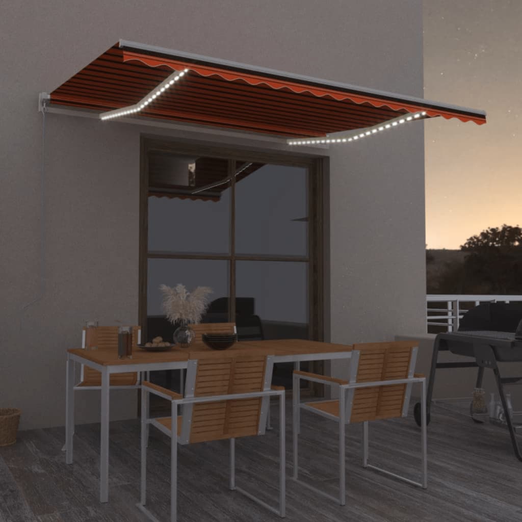 Vetonek Toldo manual retráctil con LED naranja y marrón 450x350 cm