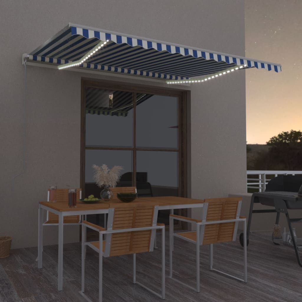 Vetonek Toldo automático LED sensor de viento azul y blanco 450x350 cm