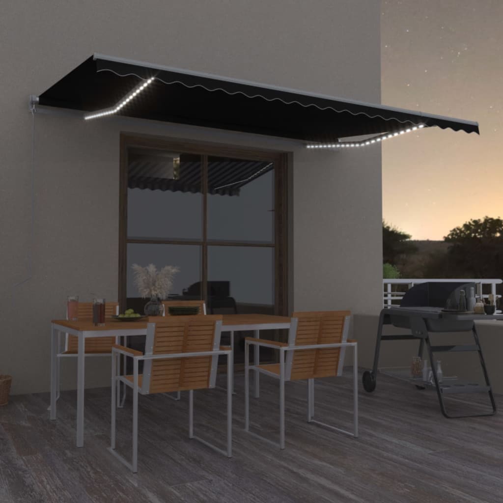 Vetonek Toldo retráctil manual con LED gris antracita 500x350 cm