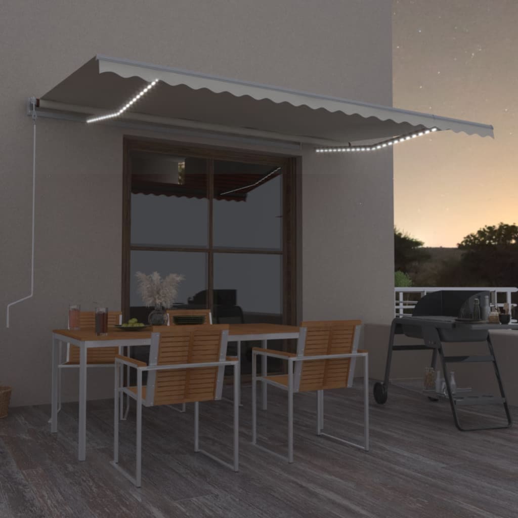 Vetonek Toldo automático con LED sensor de viento crema 500x350 cm