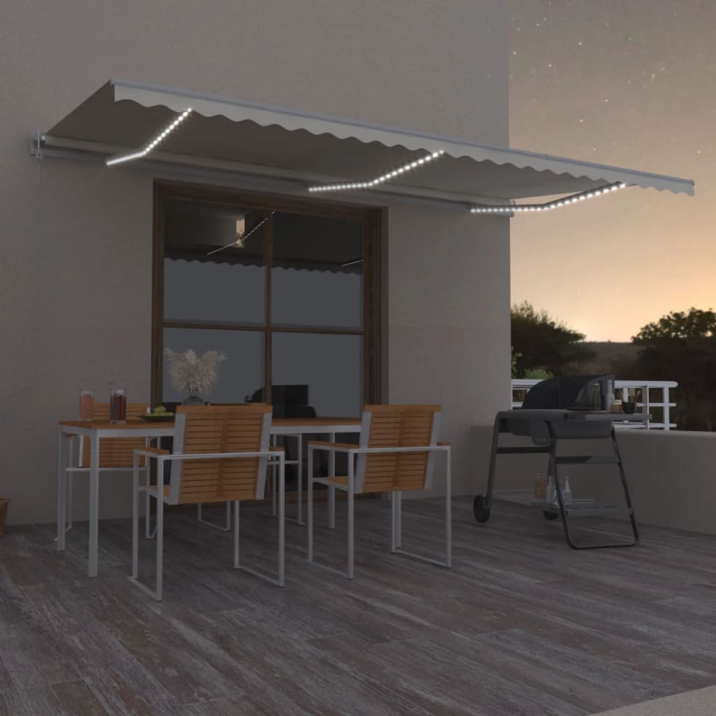 Vetonek Toldo automático con LED sensor de viento crema 600x350 cm