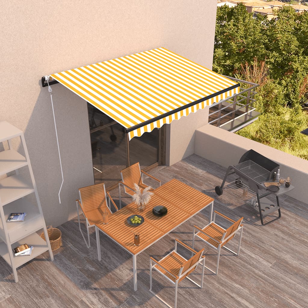 Toldo retráctil automático amarillo y blanco 350x250 cm vidaXL