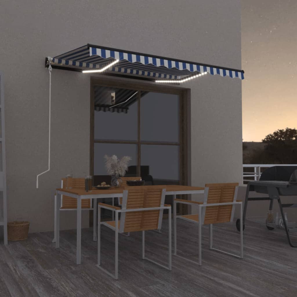 Vetonek Toldo automático LED sensor de viento azul y blanco 350x250 cm