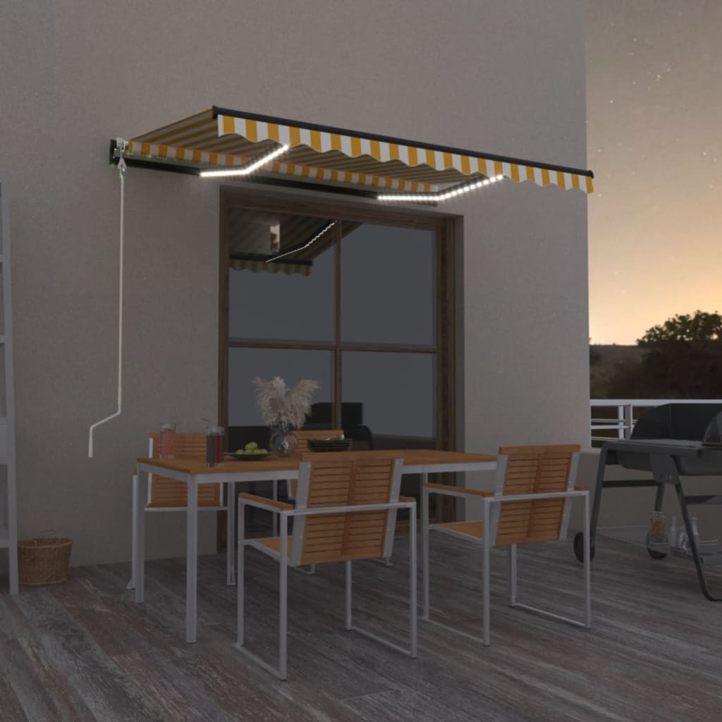 Vetonek Toldo automático LED sensor de viento amarillo blanco 350x250cm