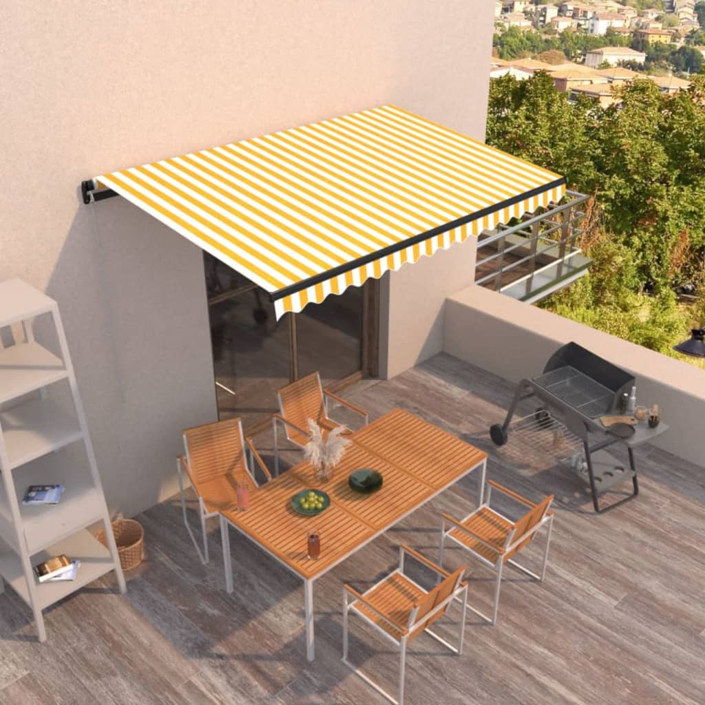 Toldo retráctil manual amarillo y blanco 450x300 cm vidaXL