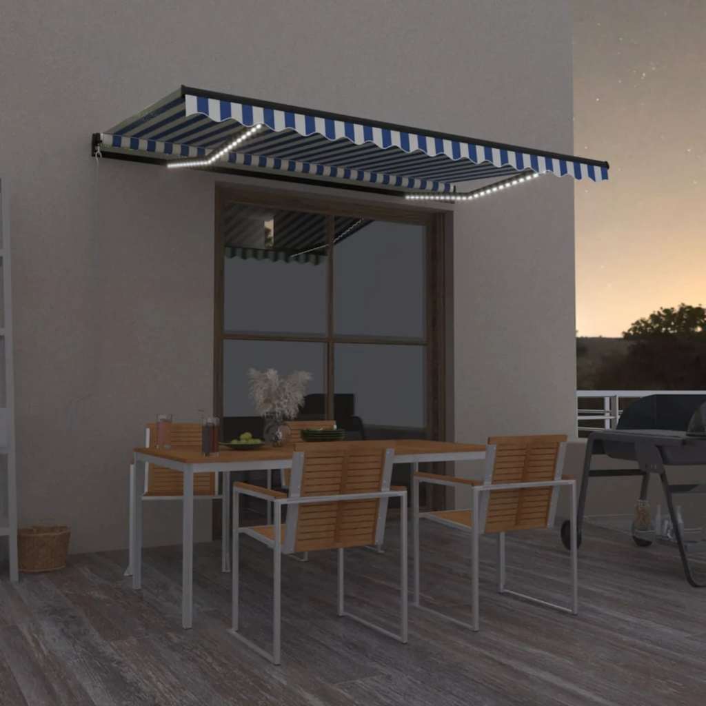 Vetonek Toldo manual retráctil con LED azul y blanco 450x300 cm