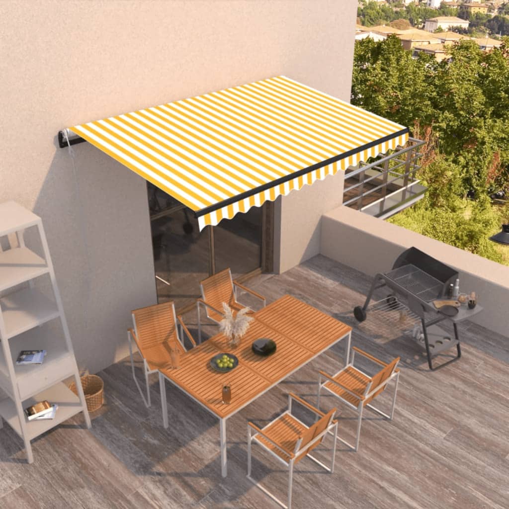 Toldo retráctil automático amarillo y blanco 450x300 cm vidaXL