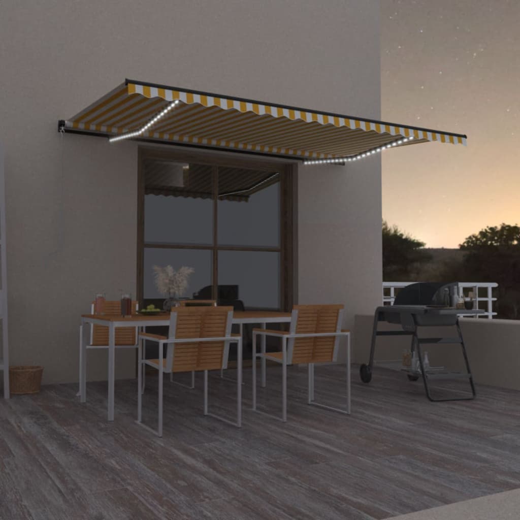 Vetonek Toldo retráctil manual con luz LED amarillo y blanco 500x300 cm