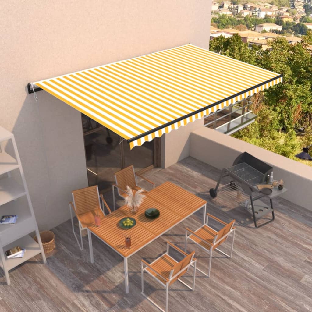 Toldo retráctil automático amarillo y blanco 500x300 cm vidaXL