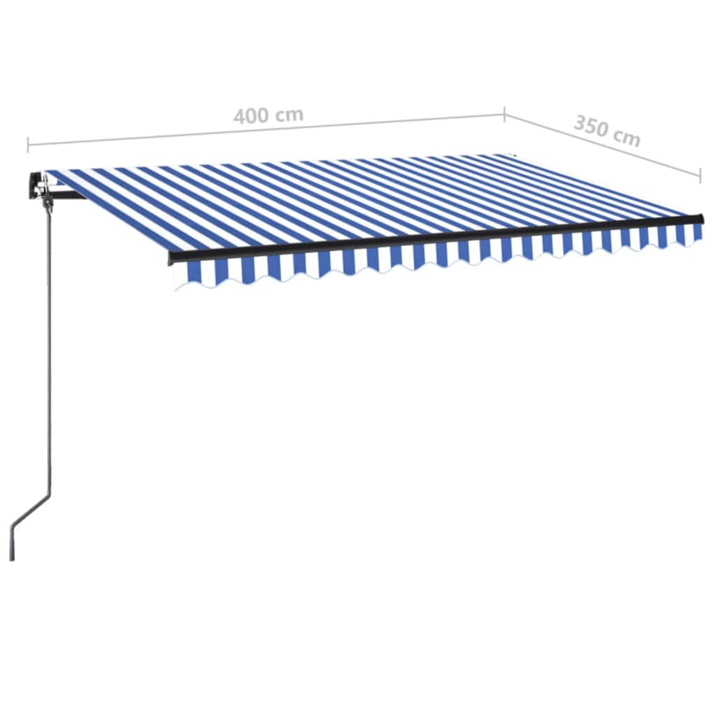 Toldo retráctil manual azul y blanco 400x350 cm vidaXL