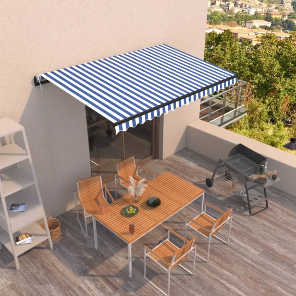 Toldo automático retráctil azul y blanco 400x350 cm vidaXL