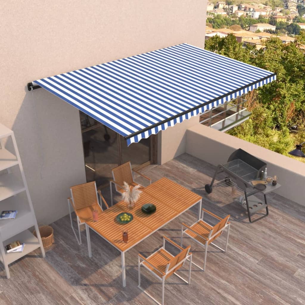 Vetonek Toldo automático retráctil azul y blanco 500x350 cm