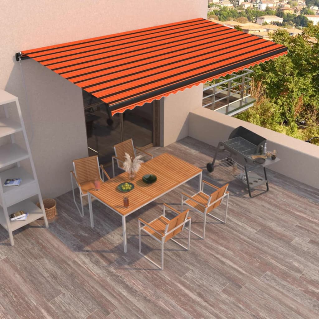 Toldo retráctil manual naranja y marrón 600x350 cm vidaXL