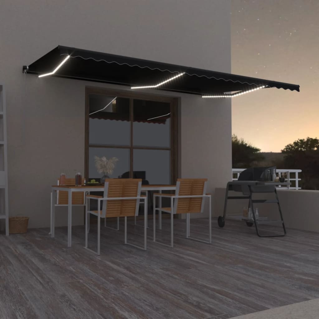 Vetonek Toldo retráctil manual con luz LED gris antracita 600x350 cm