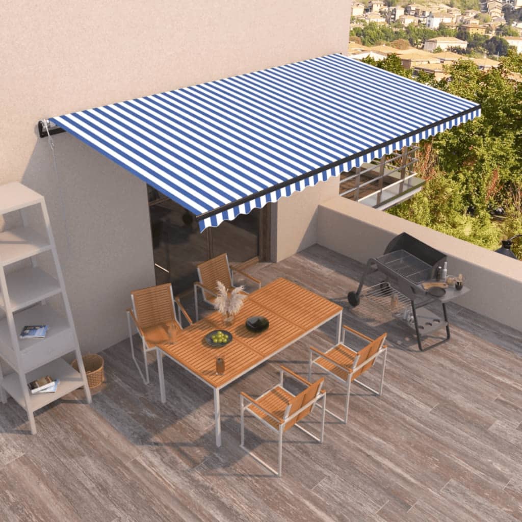 Vetonek Toldo automático retráctil azul y blanco 600x350 cm