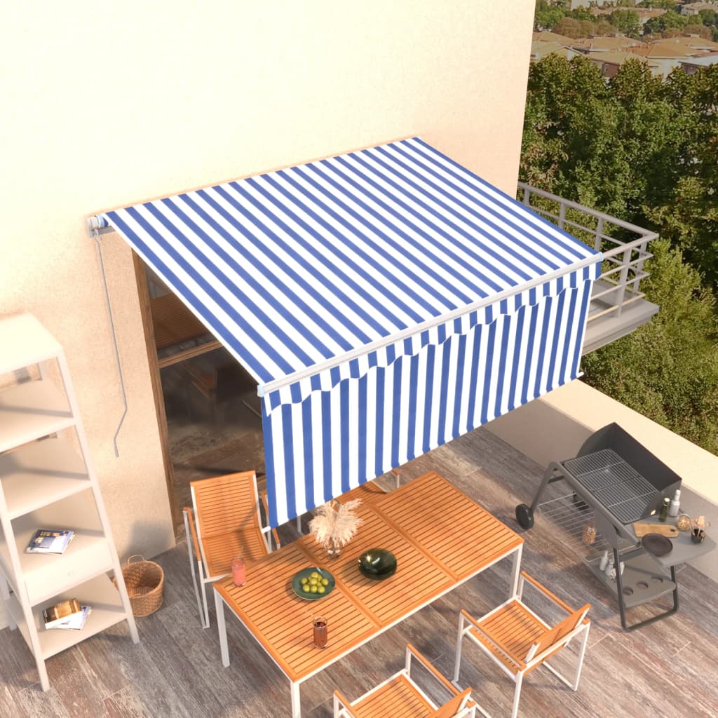 Vetonek Toldo retráctil manual con persiana azul y blanco 3x2,5 m