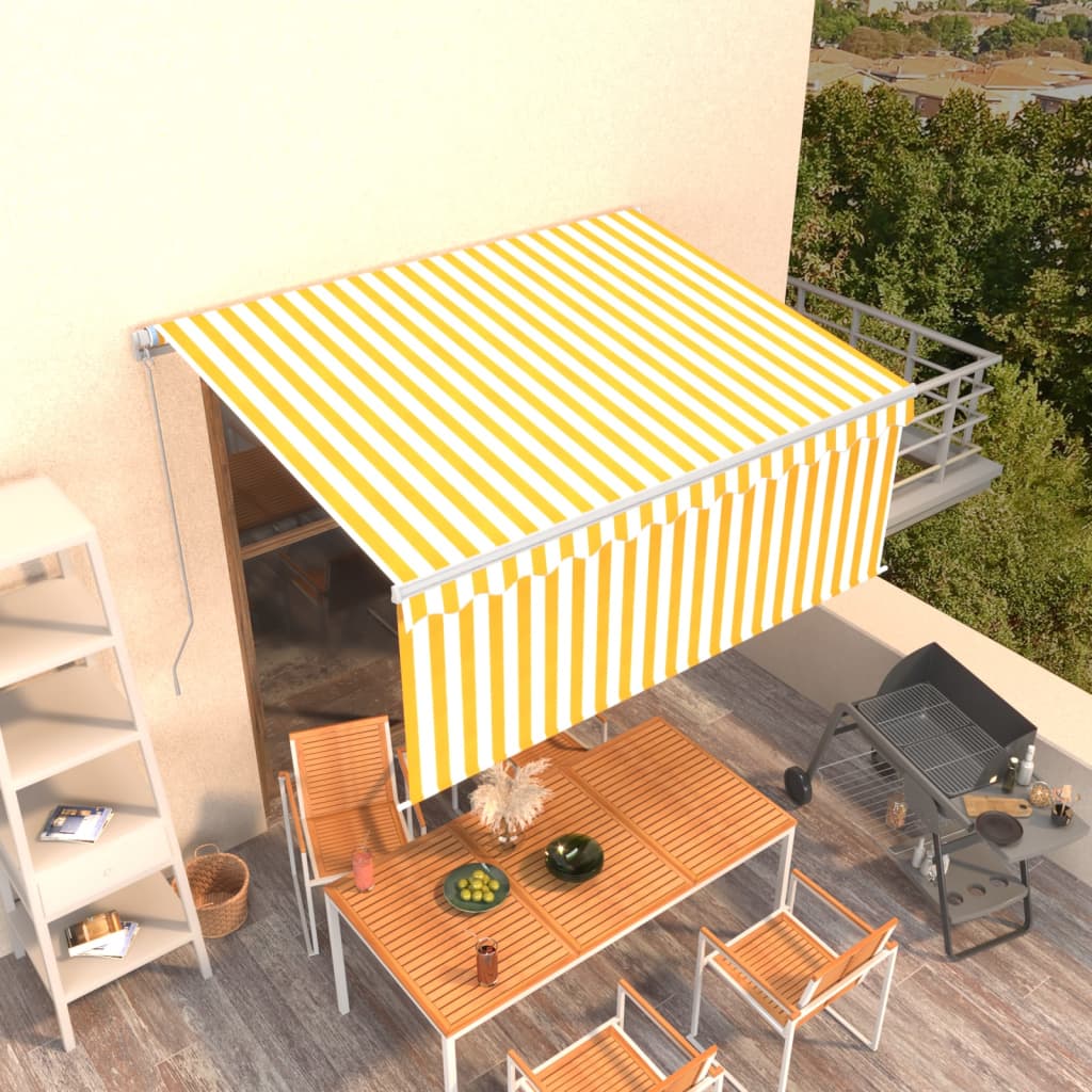 Vetonek Toldo retráctil manual con persiana amarillo y blanco 3x2,5 m