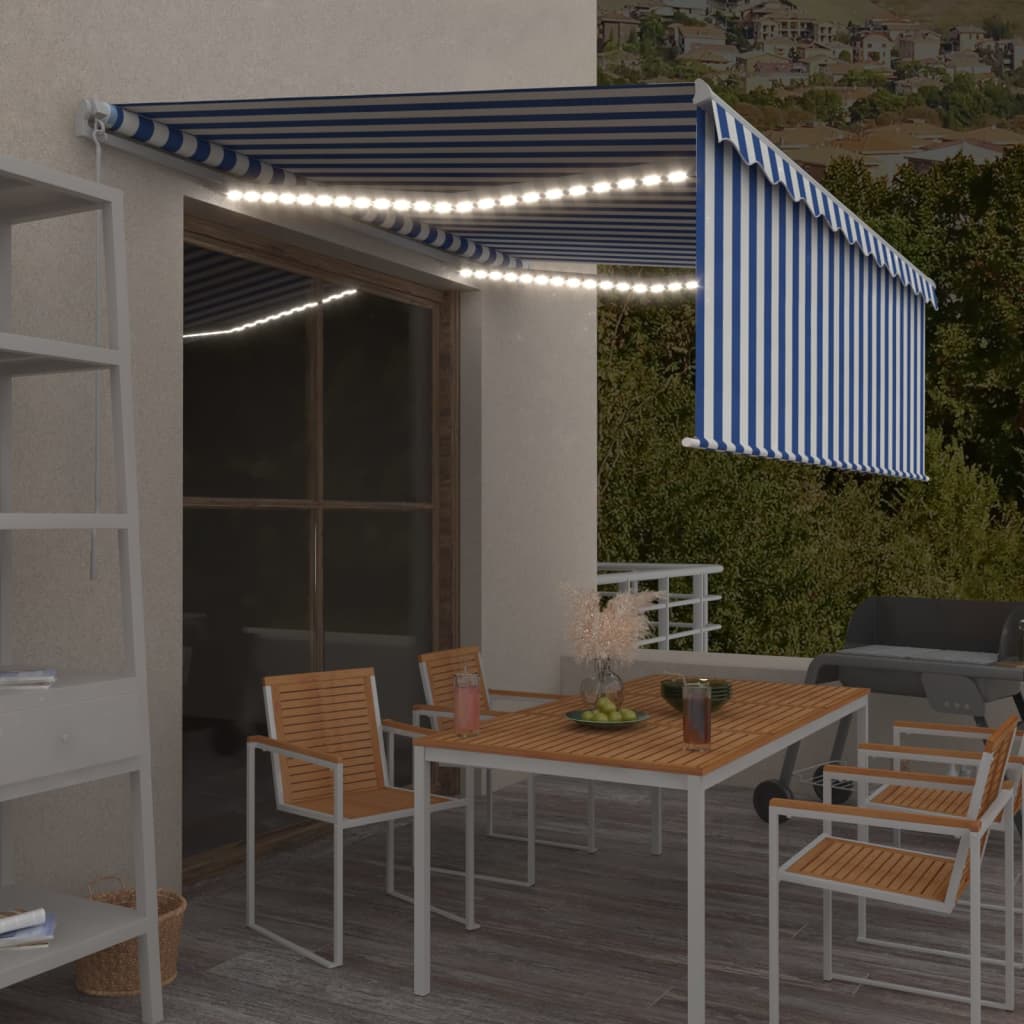 Vetonek Toldo retráctil manual con persiana y LED azul y blanco 4x3 m