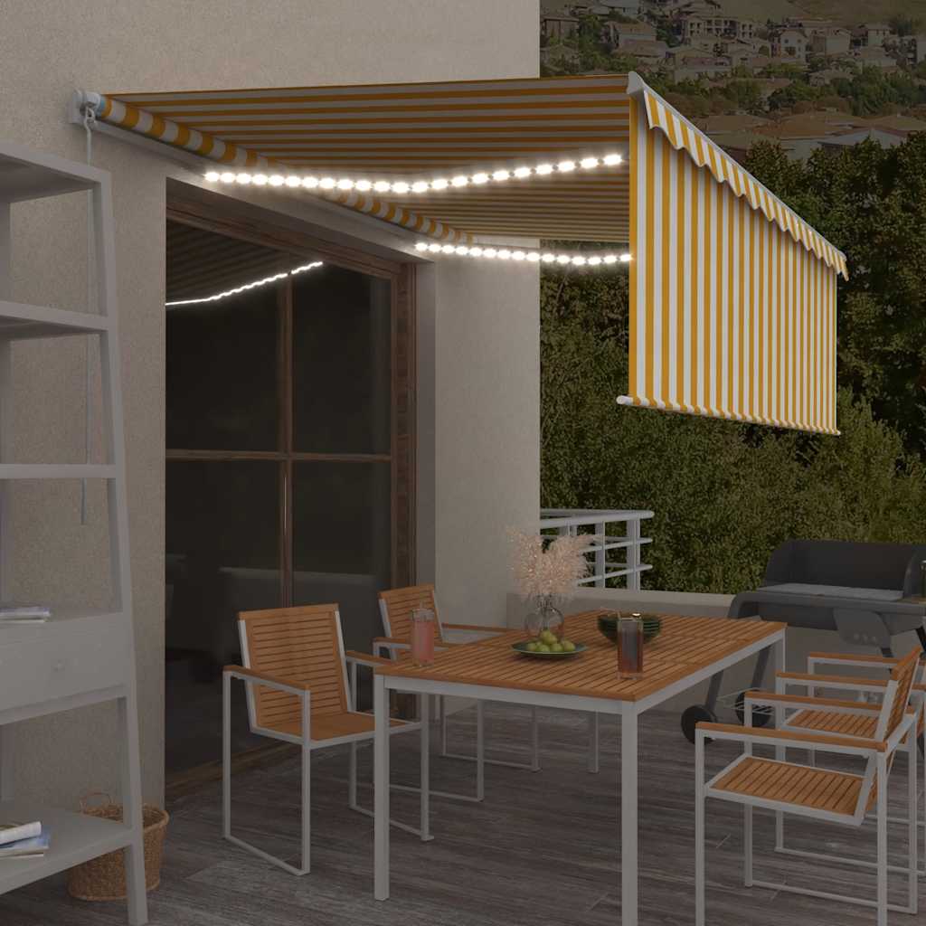 Vetonek Toldo manual retráctil con persiana y LED amarillo blanco 4x3 m