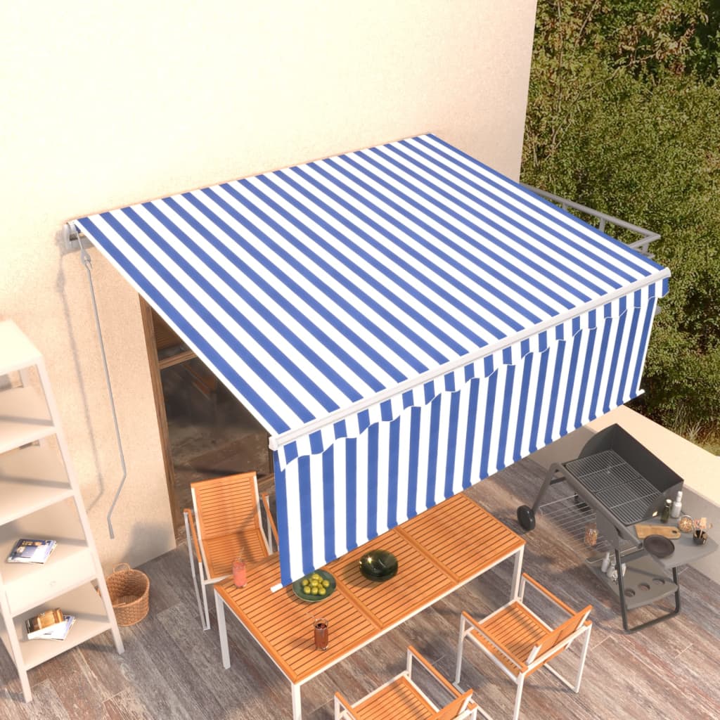 Vetonek Toldo automático retráctil con persiana azul y blanco 4x3 m 