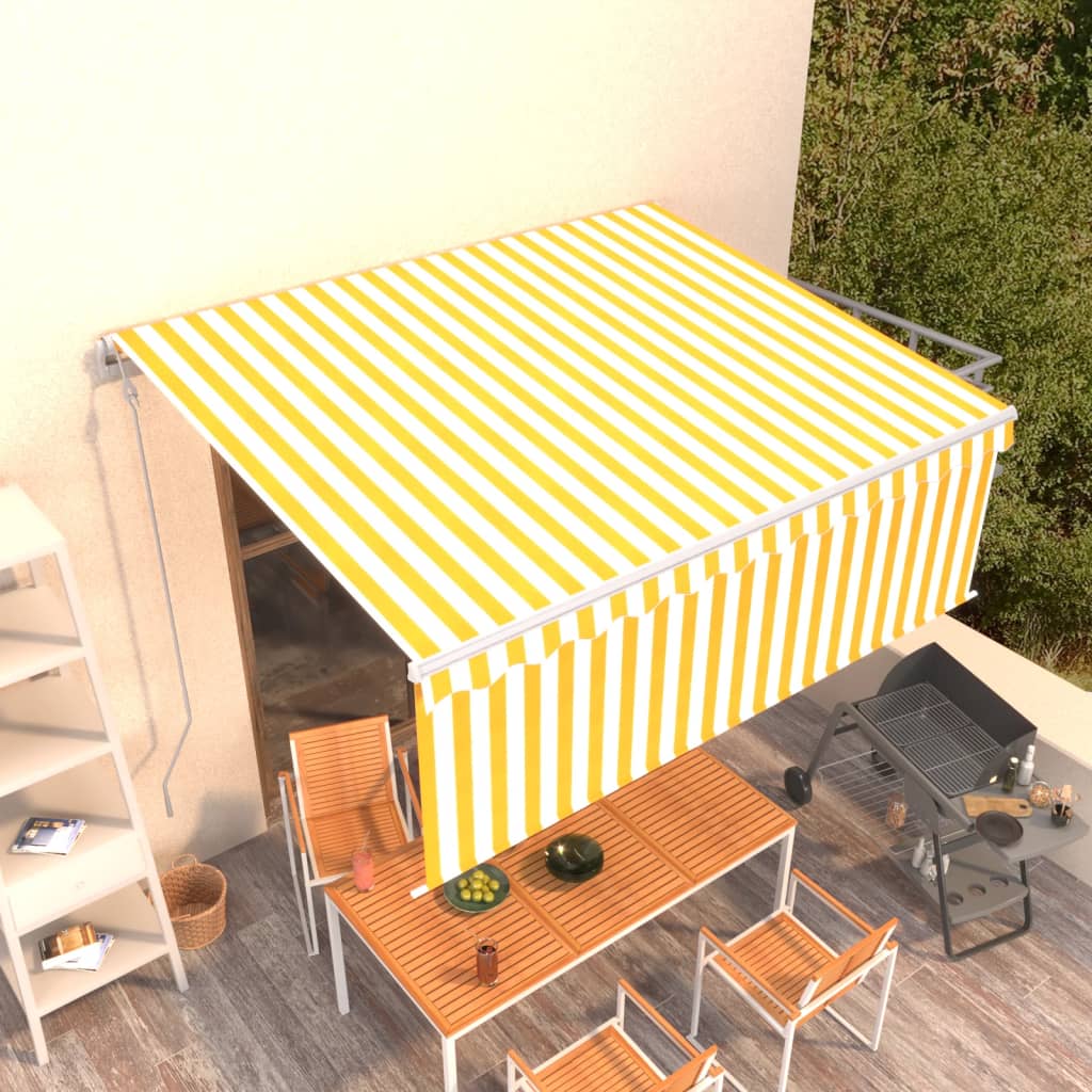 Vetonek Toldo automático retráctil con persiana amarillo blanco 4x3 m 