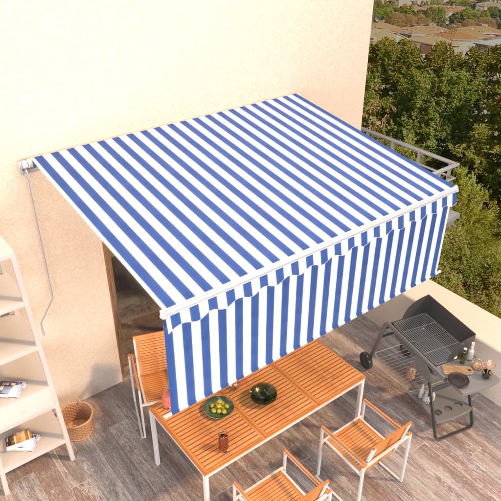 Vetonek Toldo automático retráctil con persiana azul y blanco 4,5x3 m