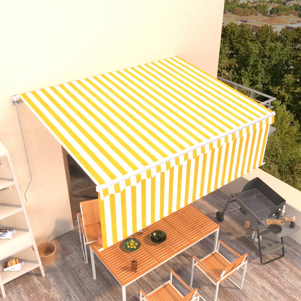 Vetonek Toldo retráctil manual con persiana amarillo y blanco 4,5x3 m