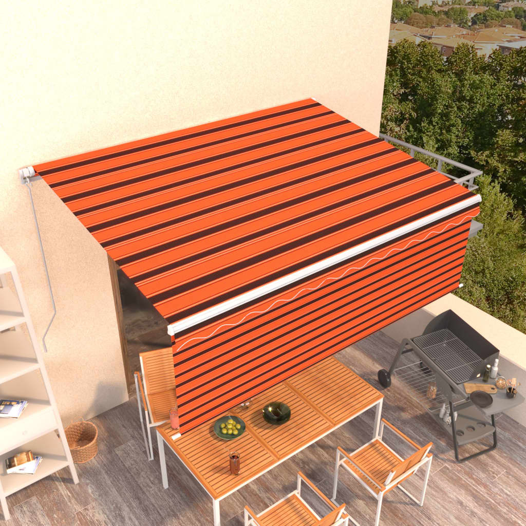 Vetonek Toldo retráctil manual con persiana naranja y marrón 4,5x3 m