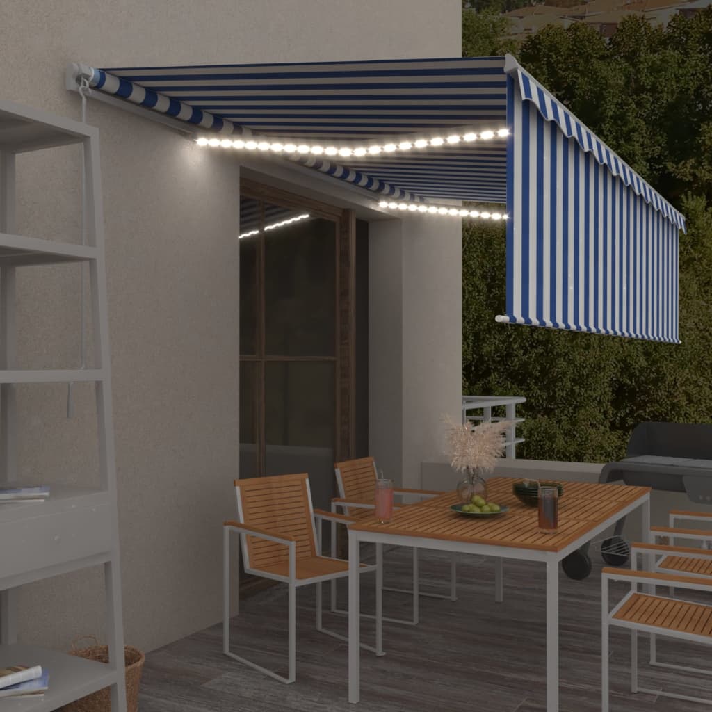 Vetonek Toldo retráctil manual con persiana y LED azul y blanco 5x3 m