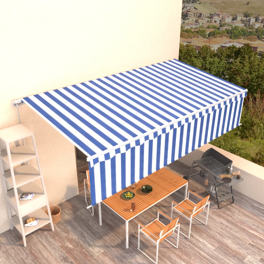 Vetonek Toldo retráctil manual con persiana azul y blanco 6x3 m