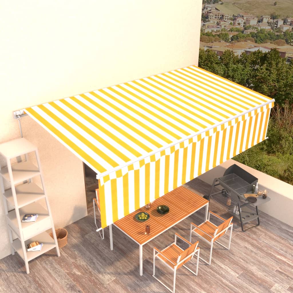 Vetonek Toldo retráctil manual con persiana amarillo y blanco 6x3 m