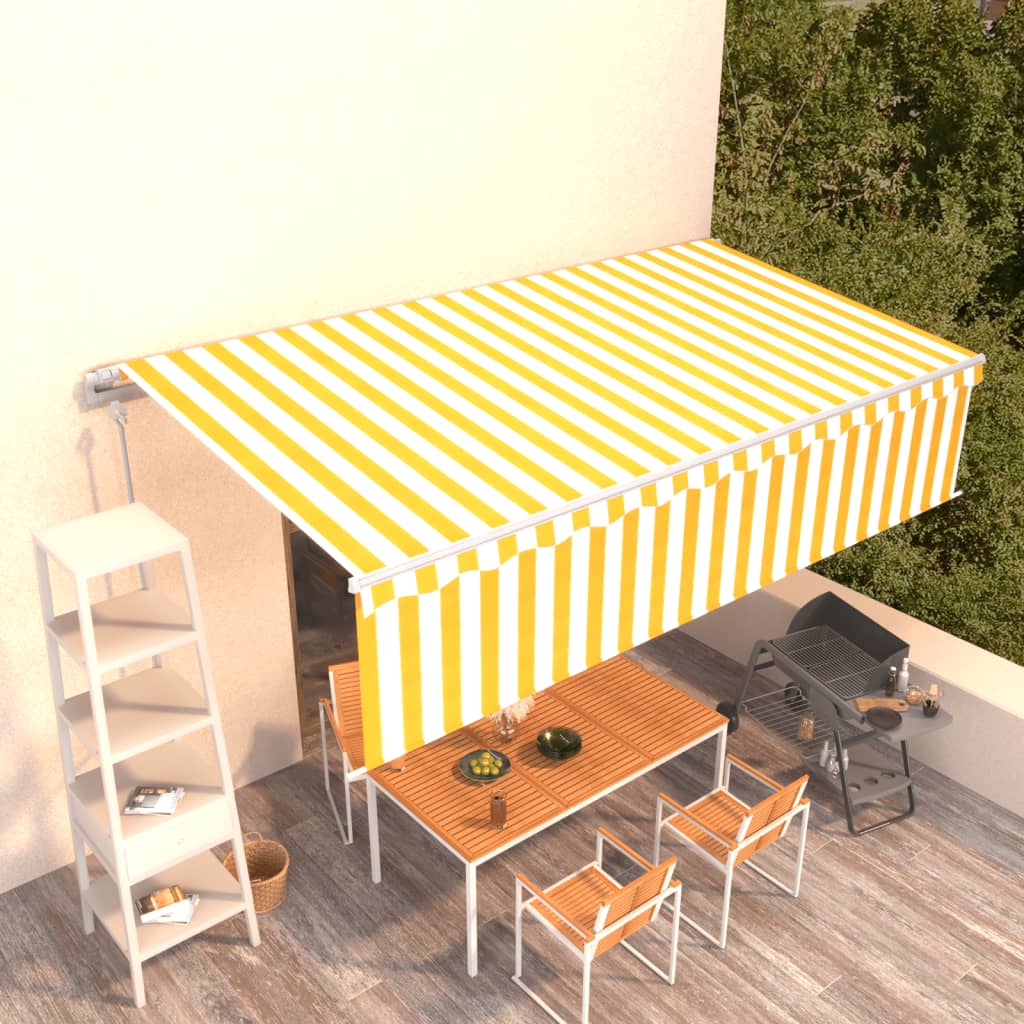 Vetonek Toldo automático retráctil con persiana amarillo y blanco 6x3 m