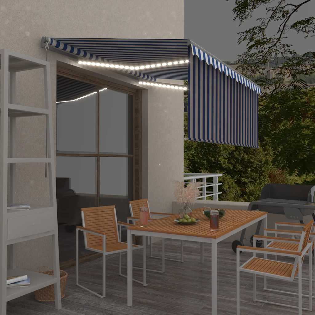 Vetonek Toldo manual retráctil con persiana y LED azul y blanco 3x2,5 m