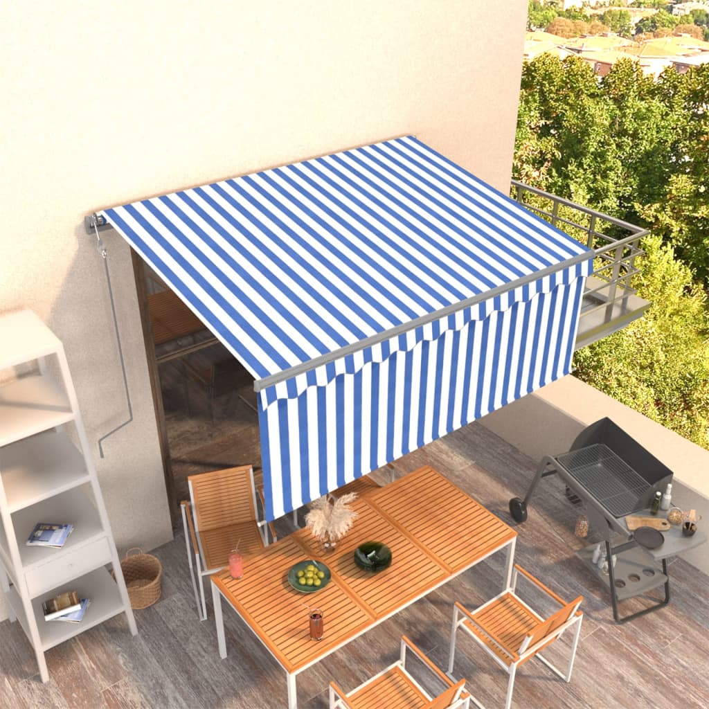 Vetonek Toldo automático retráctil con persiana azul y blanco 3x2,5m