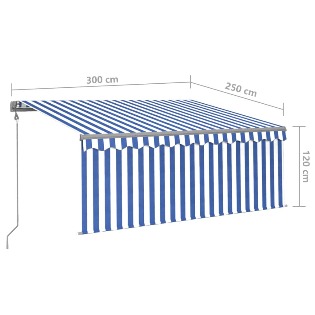 Toldo automático retráctil con persiana azul y blanco 3x2,5m vidaXL