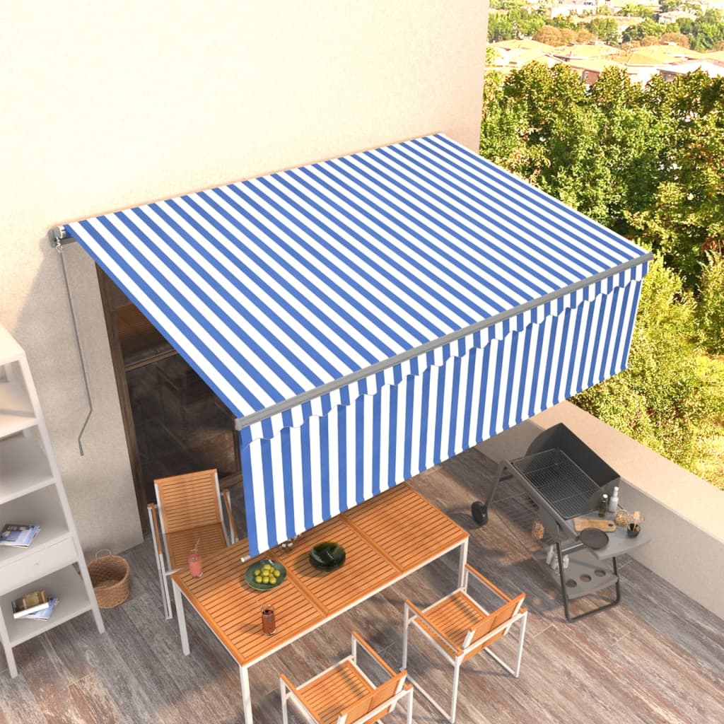 Vetonek Toldo retráctil manual con persiana azul y blanco 4x3 m