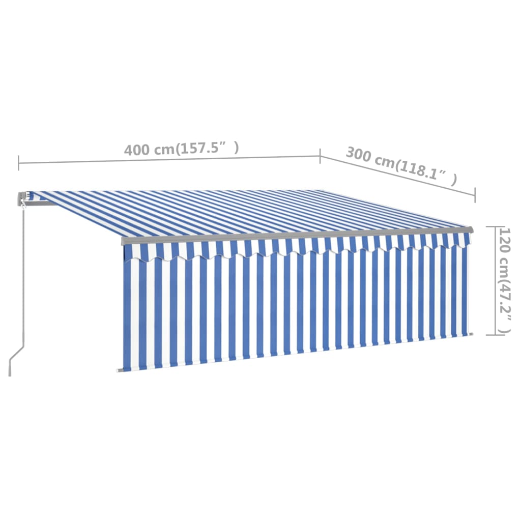 Toldo retráctil manual con persiana azul y blanco 4x3 m vidaXL