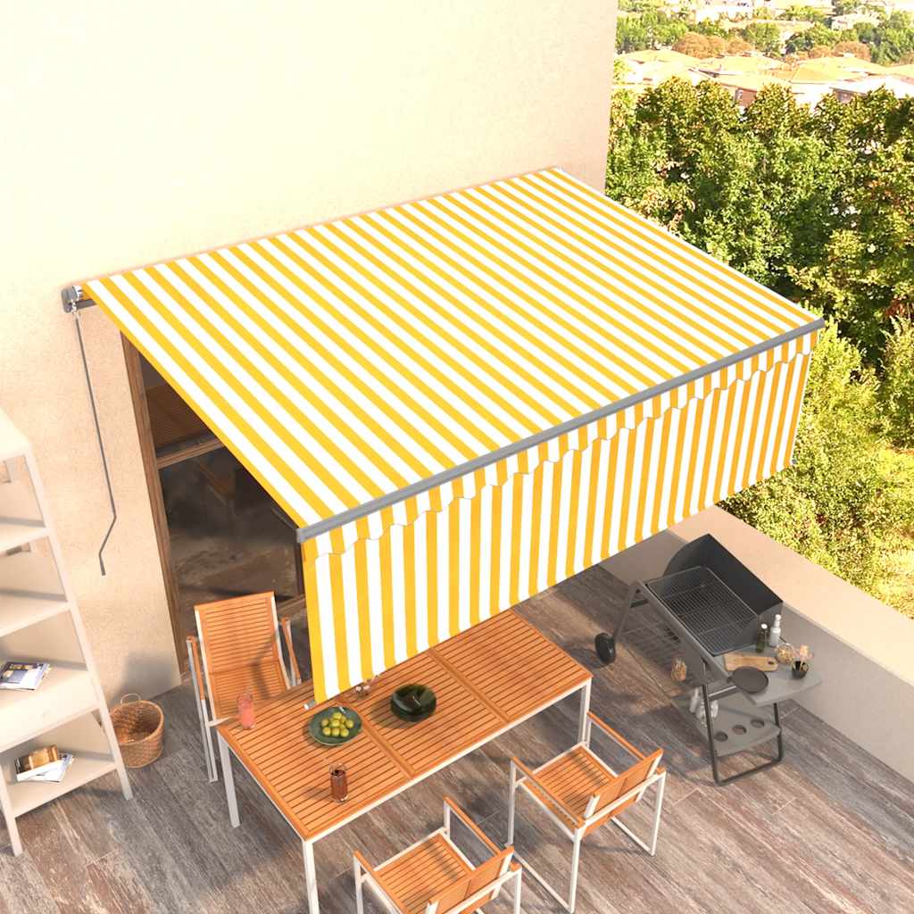 Vetonek Toldo retráctil manual con persiana amarillo y blanco 4x3 m