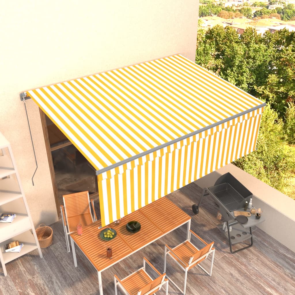 Toldo retráctil manual con persiana amarillo y blanco 4x3 m vidaXL