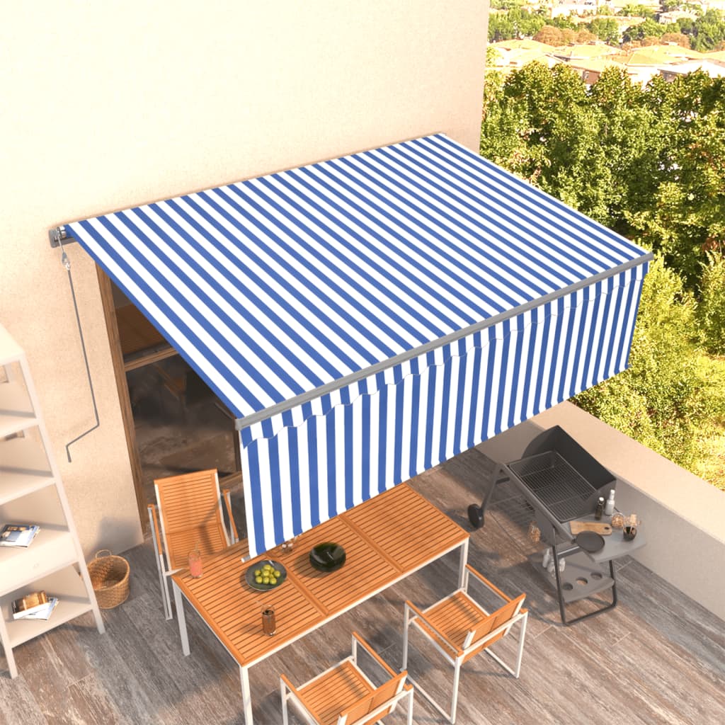 Vetonek Toldo automático retráctil con persiana azul y blanco 4x3 m  