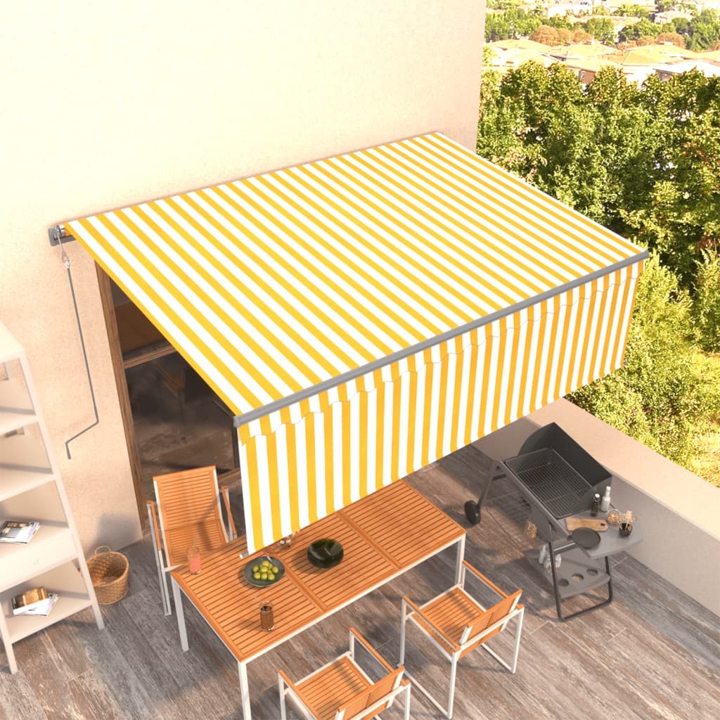 Vetonek Toldo automático retráctil con persiana amarillo blanco 4x3 m  