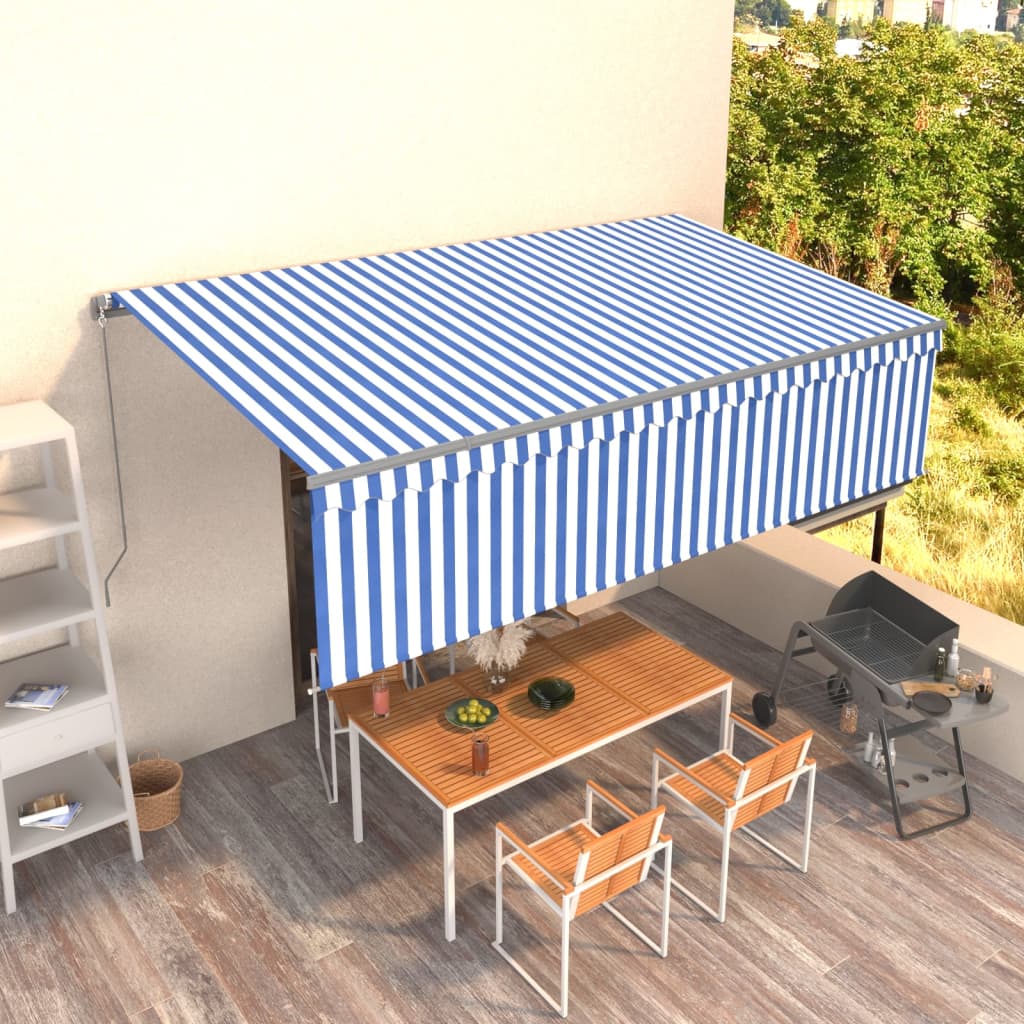 Vetonek Toldo retráctil manual con persiana azul y blanco 5x3 m