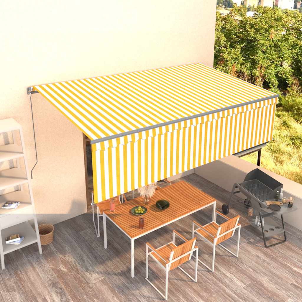 Vetonek Toldo retráctil manual con persiana amarillo y blanco 5x3 m