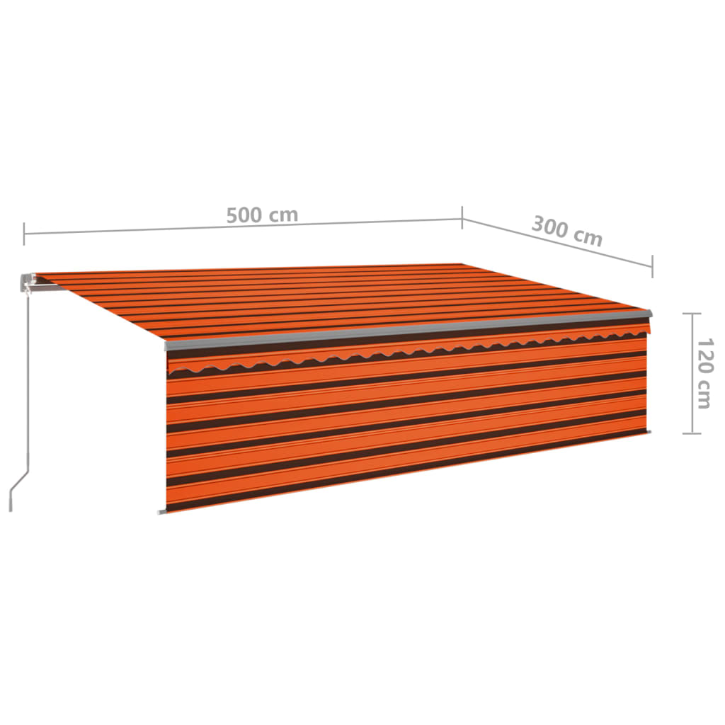 Toldo retráctil manual con persiana naranja y marrón 5x3 m vidaXL