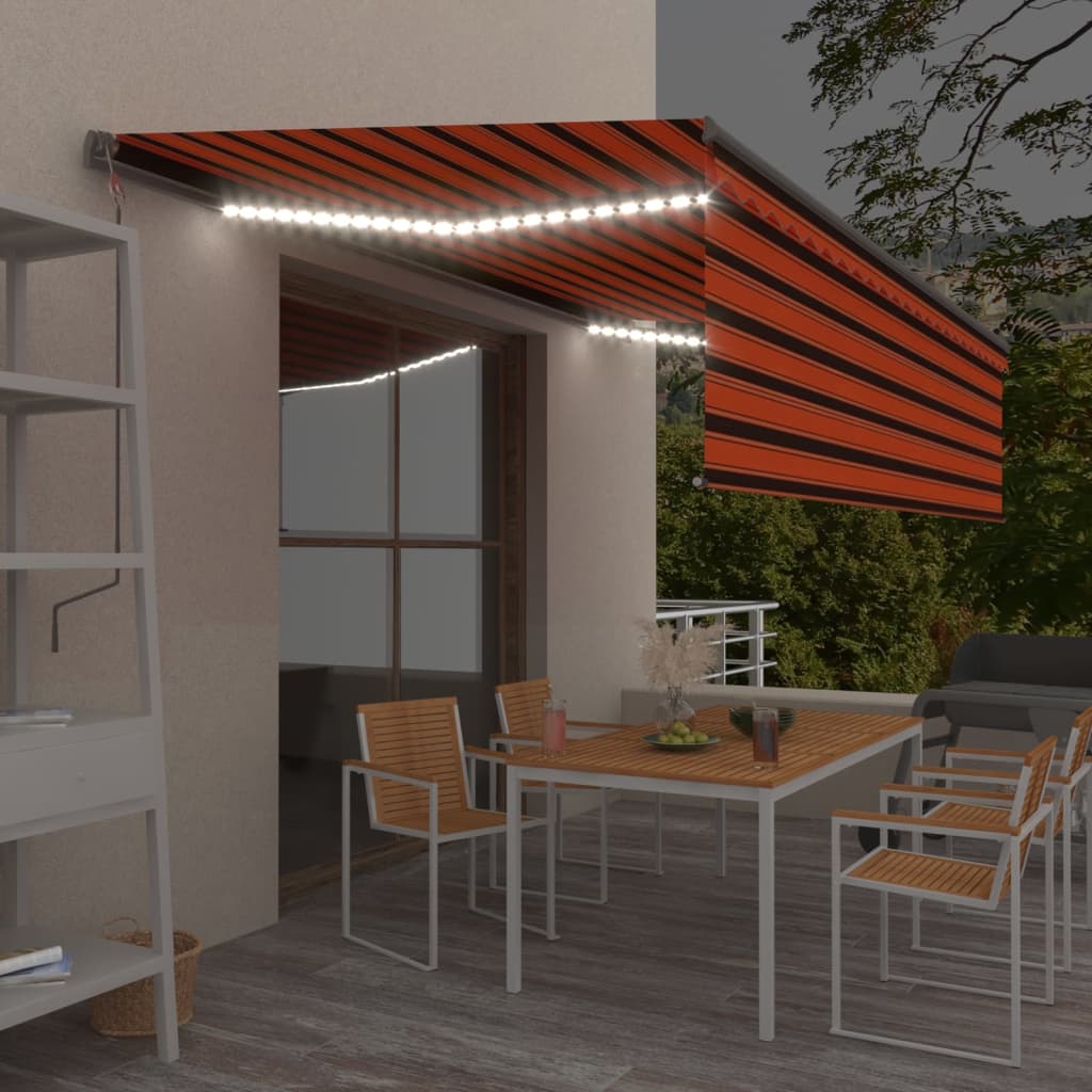 Vetonek Toldo retráctil manual con persiana y LED naranja y marrón 5x3m